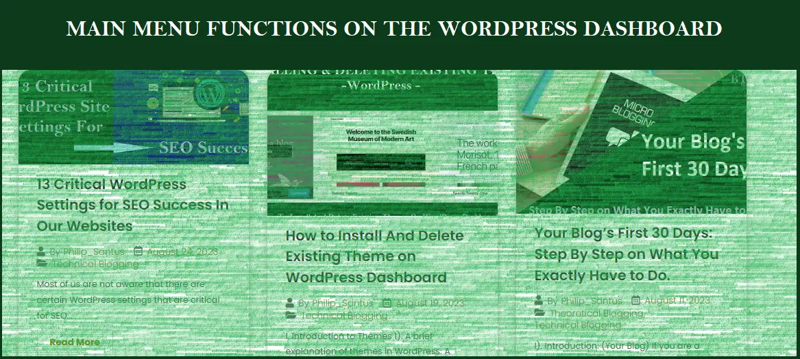 You are currently viewing EXPLANATION OF SOME OF THE MAIN MENU FUNCTIONS ON THE WORDPRESS DASHBOARD