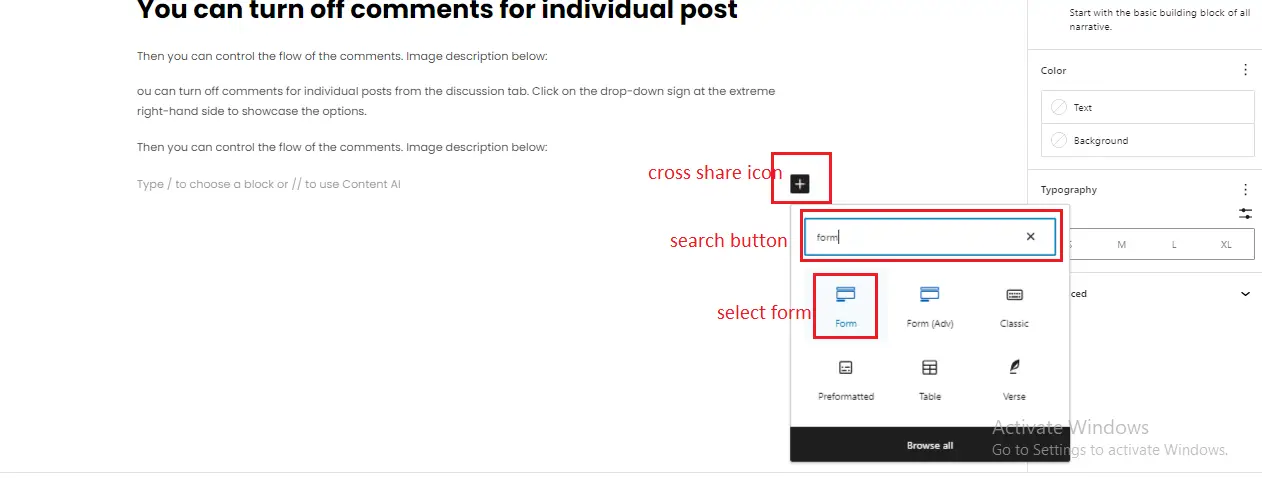 ADDING FORM WITHIN YOUR CONTENT PAGE:
